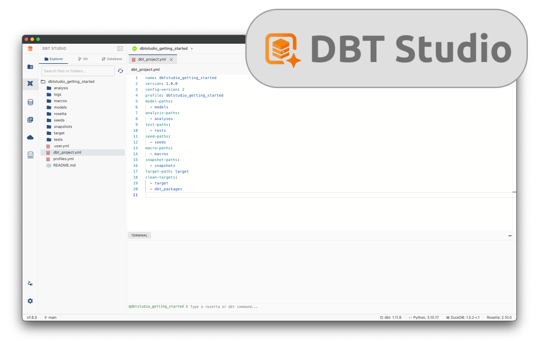 Rosetta DBT Studio interface